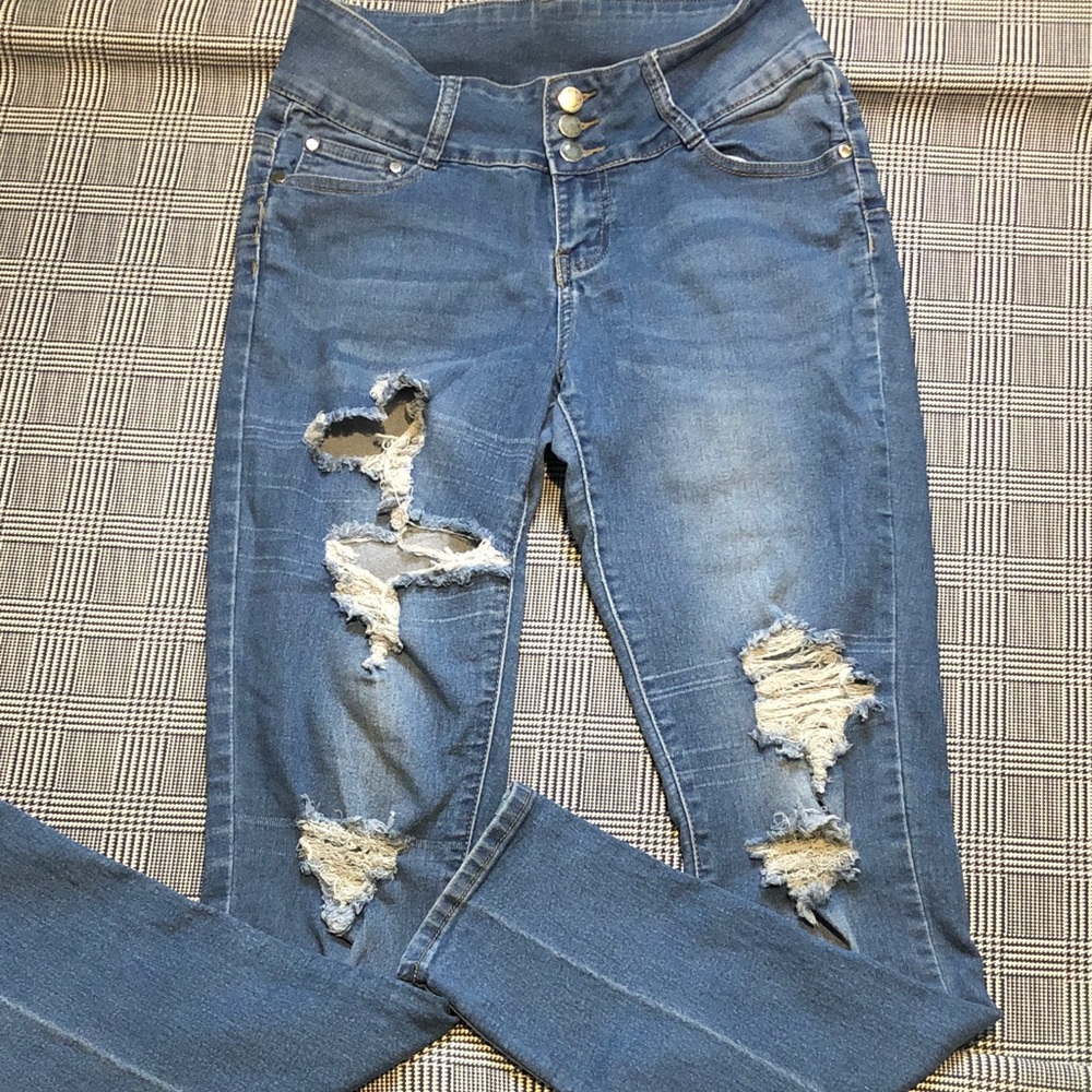 Distressed Blue Women's Ripped Skinny Jeans